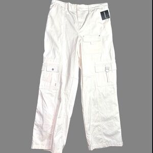 Women’s XL White Cargo Pants NWT Utility Pocket Straight Leg Streetwear Y2K